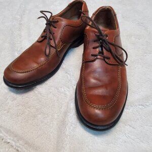 Clarks Brown Leather Round Toe Lace Black Rubber Sole Casual Dress Shoe Men 10.5